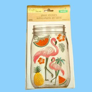 Crafters Square Flamingo Glass Stickers Magic on Jar Decoration Tropical Tiki